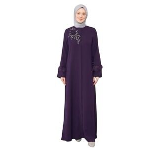 Levi d'or Abaya Maxi Dress Women Size EU 46 (XL/16) Purple Beaded Feather Modest